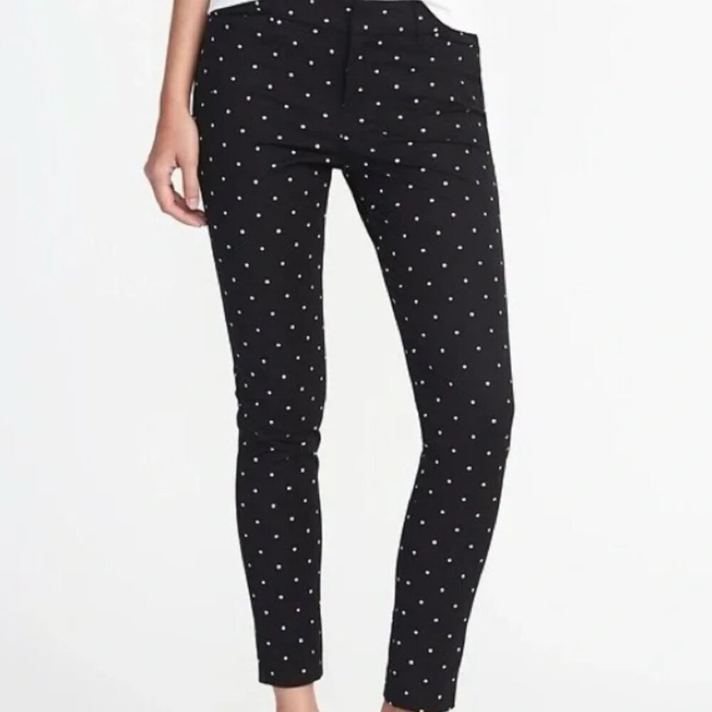 Old Navy Polka Dot Pixie Pants Ankle Crop Career Work Black Cotton Womens 0